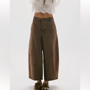 Free People We the Free “Lay Down Chino” Chocolate Wide-Leg Trousers